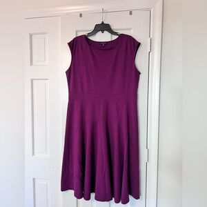 Lands' End Plum Cap-Sleeve Fit & Flare Midi Dress